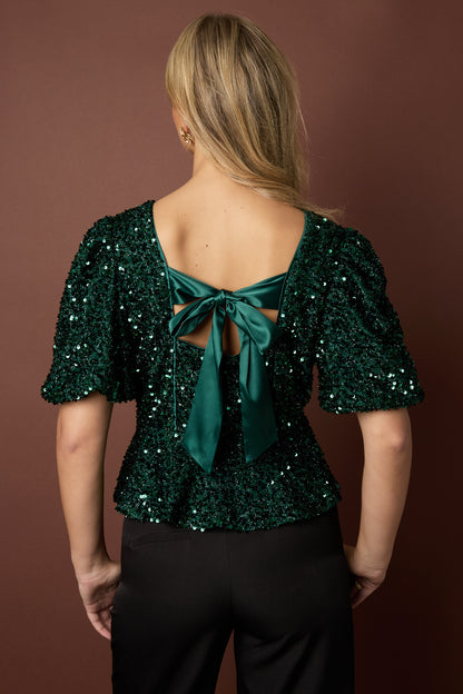Damen Top Pailletten Kurzarm Casual | Polyester | Mehrfarbig