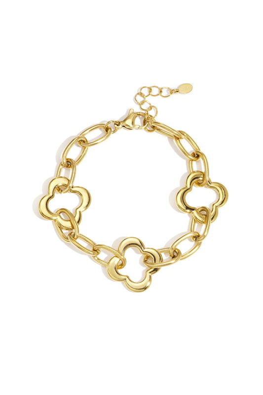Damen Armband Kette Kleeblatt | Edelstahl | Gold-Bicolor