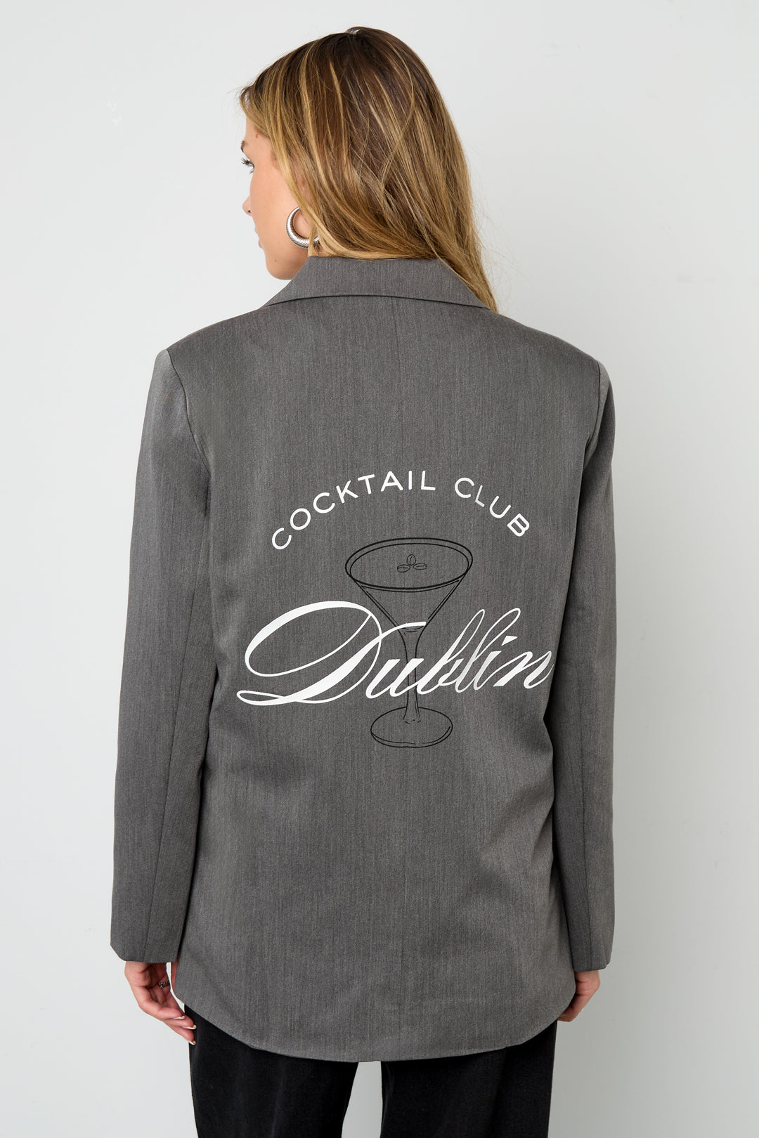 Damen Blazer Gewebt | Letter-Print | Kaffeebraun & Grau