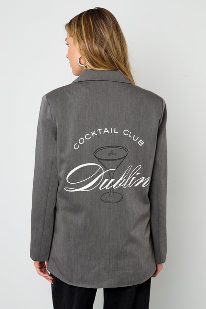 Damen Blazer Gewebt | Letter-Print | Kaffeebraun & Grau