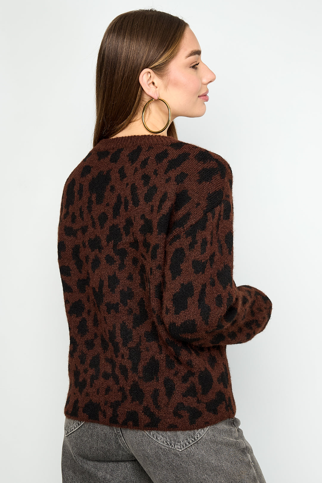 Damen Pullover Leopardenmuster Strick | Polyester | Mehrfarbig