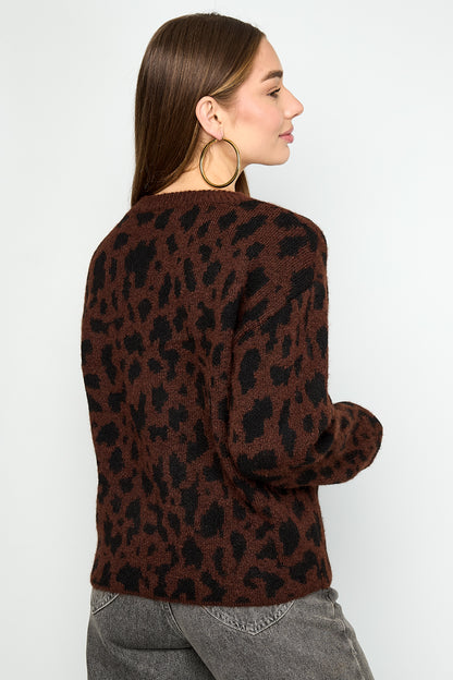 Damen Pullover Leopardenmuster Strick | Polyester | Mehrfarbig