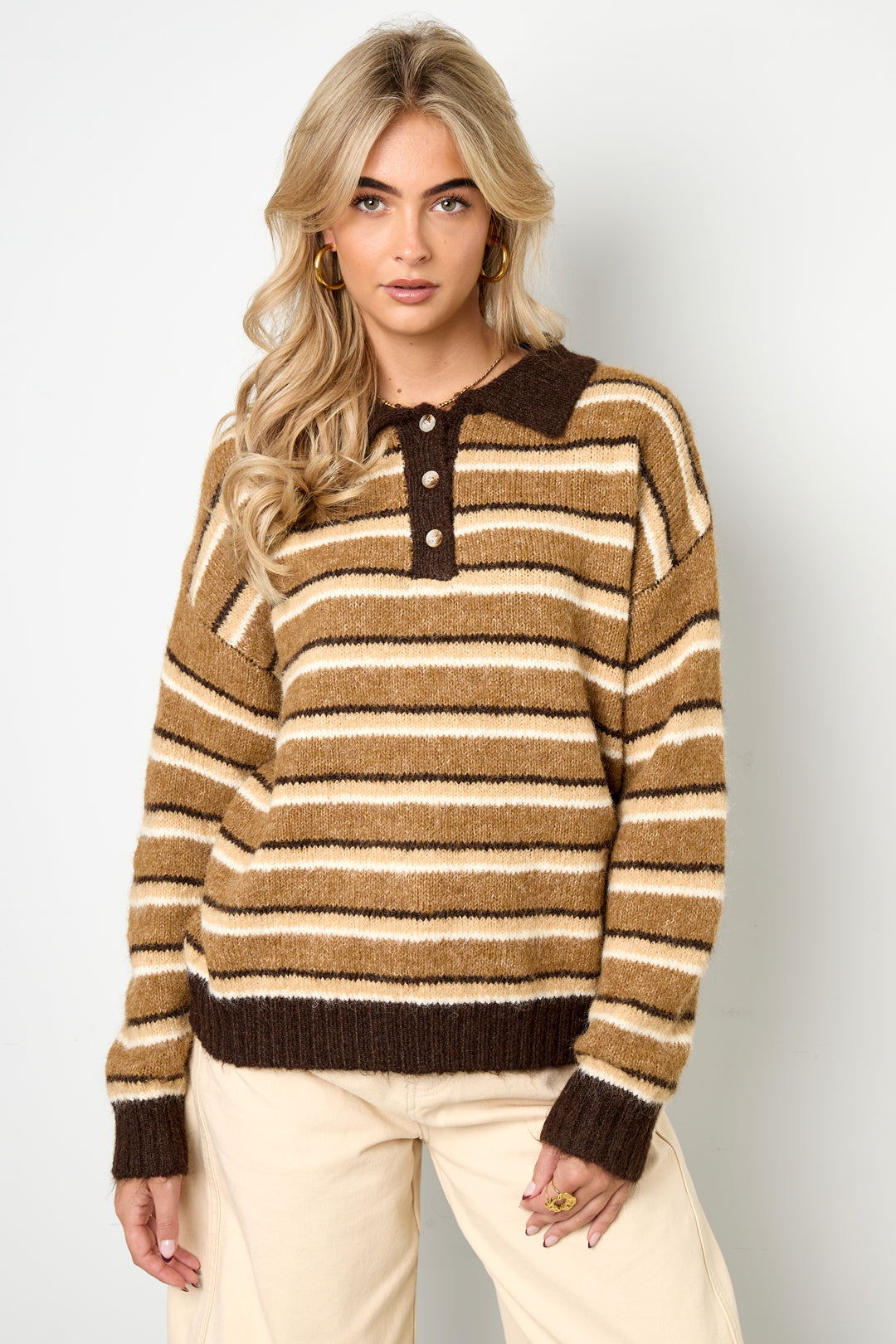 damen polopullover streifen strick | polyester | mehrfarbig
