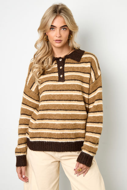 Damen Polopullover Streifen Strick | Polyester | Mehrfarbig