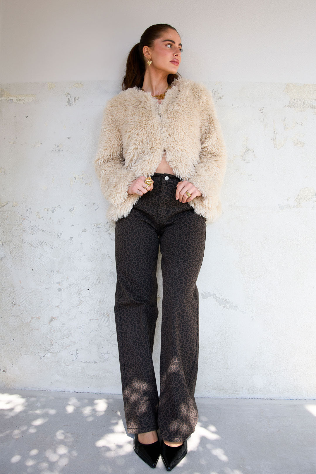 damen hose leopard herbst | baumwolle | dunkelbraun