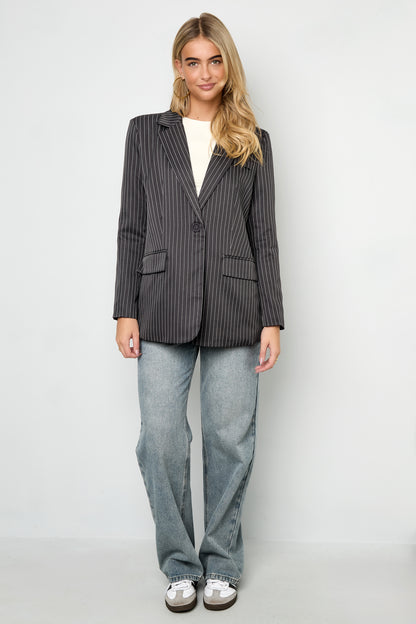Damen Blazer Asymmetrisch | Streifen | Dunkelgrau & Braun