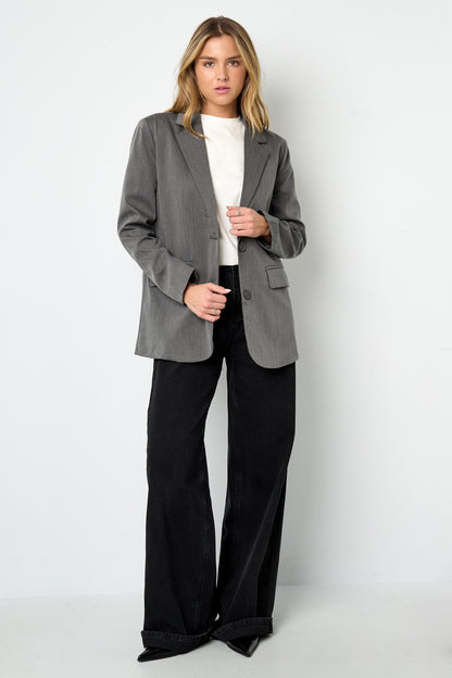 Damen Blazer Gewebt | Letter-Print | Kaffeebraun & Grau