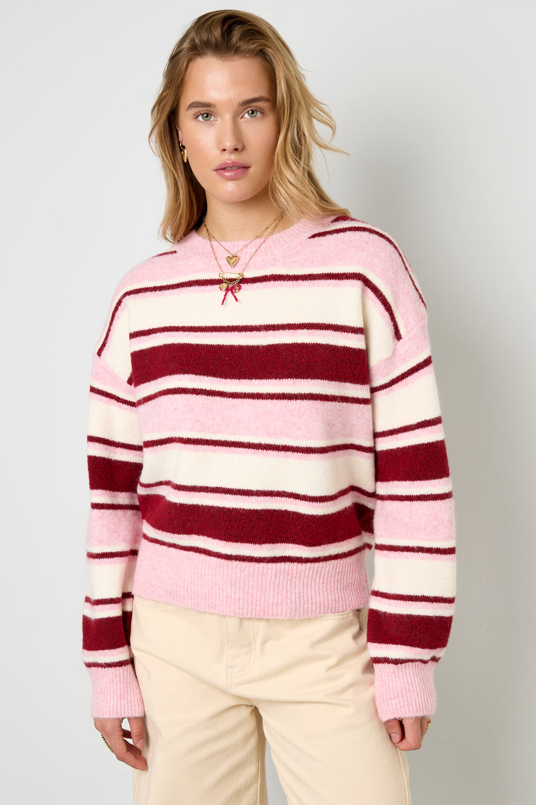 damen pullover strick streifen | polyester | mehrfarbig