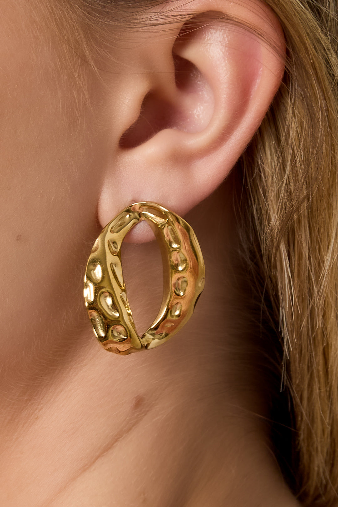 damen ohrringe o-form unregelmäßig | edelstahl | goldfarbe