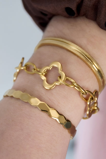 Damen Armband Kette Kleeblatt | Edelstahl | Gold-Bicolor