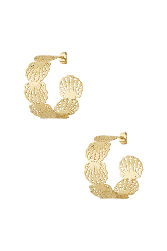 Damen Creolen Muschel 14K | Edelstahl vergoldet | Goldfarbe