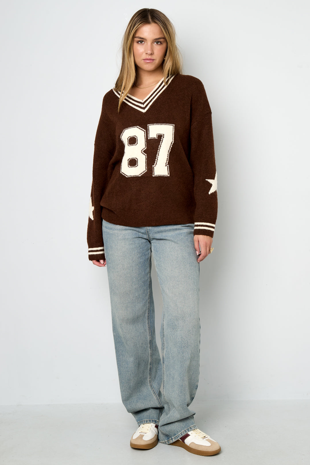 damen pullover v-ausschnitt farbmuster | polyester | mehrfarbig