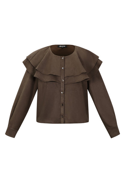 Woven Polyester Fiber Damen Bluse Elegant Ruffle Trim