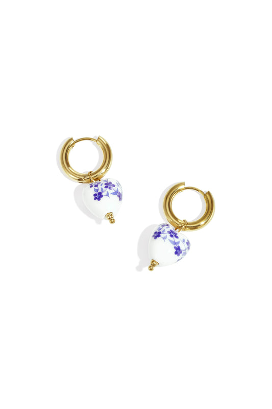 Damen Ohrhänger Blumenmuster Keramik | Legierung | Goldfarbe