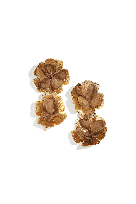 Damen Blumenohrringe Luxus | Eisen | Dunkelbraun & Purpur