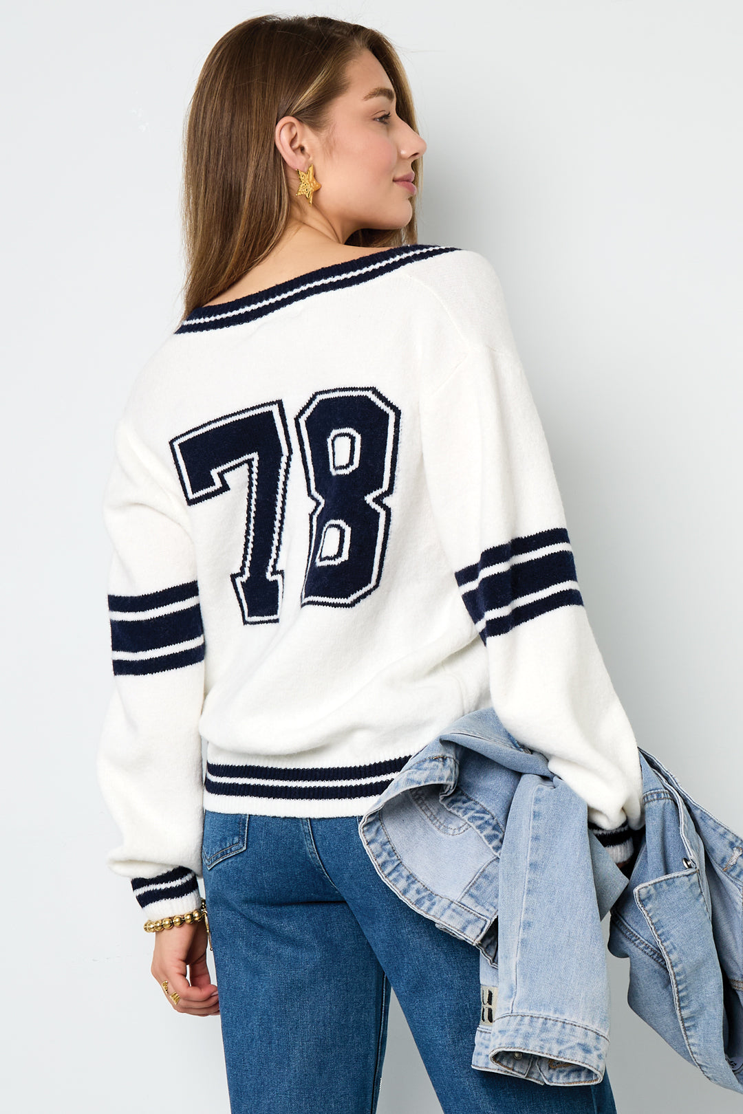 Damen Pullover V-Ausschnitt Kontraststreifen | Polyester | Mehrfarbig