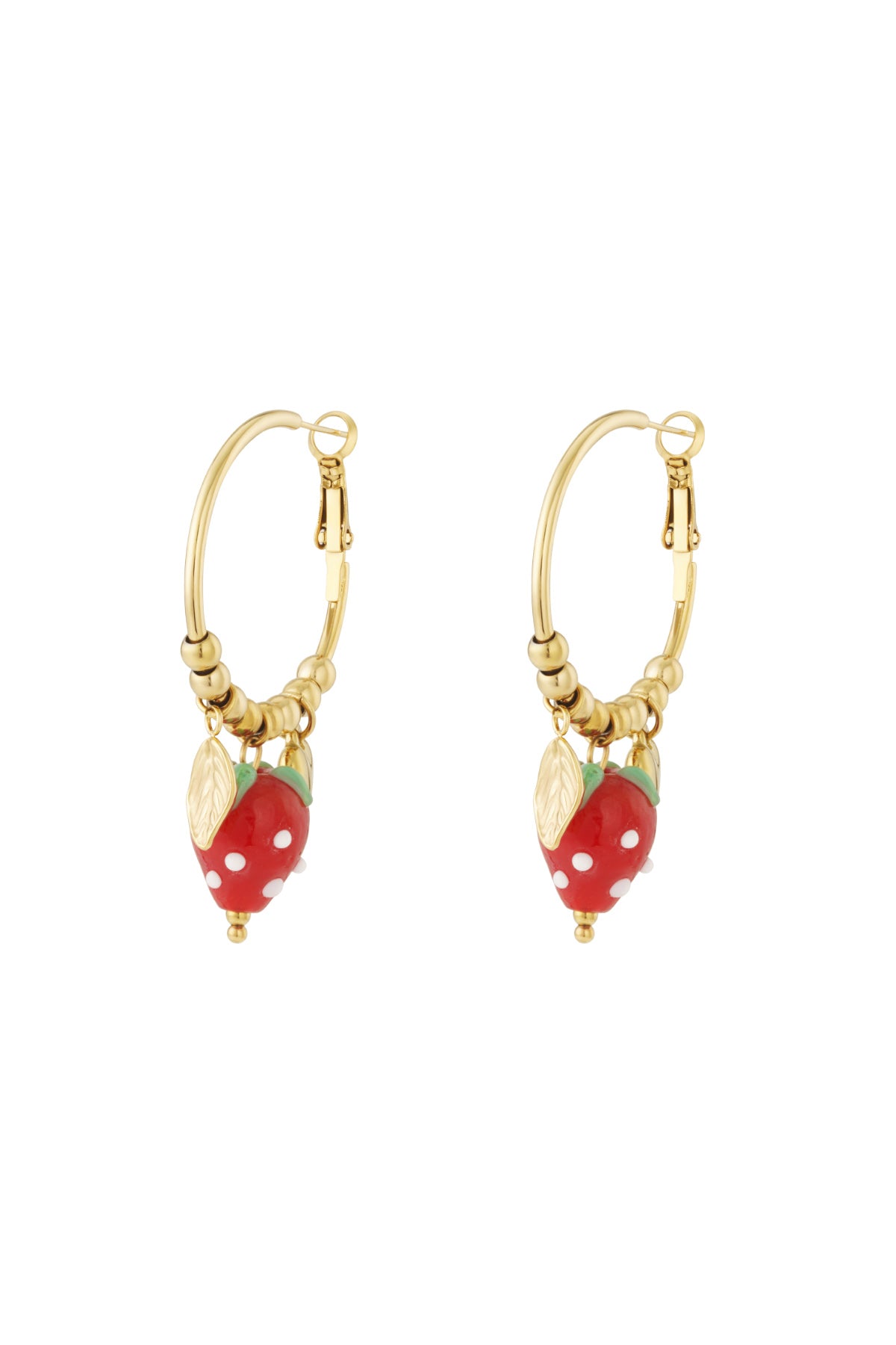 Damen Ohrringe Erdbeer Emaille 14K | Edelstahl vergoldet | Goldfarbe