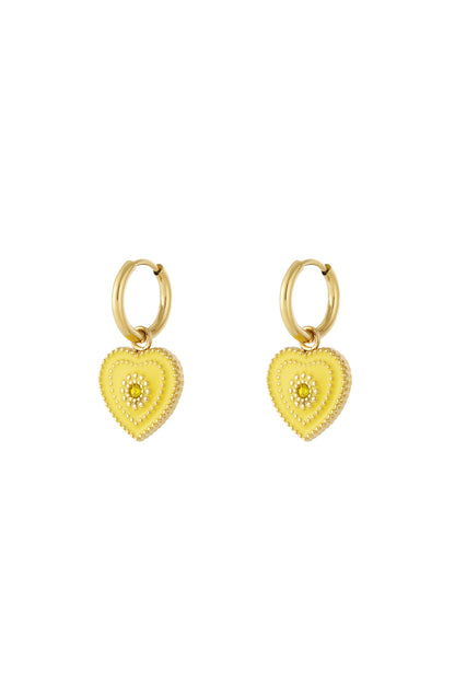 Damen Ohrringe Herz Charm 14K | Edelstahl vergoldet | Hellrosa & Rosenrot & Gelb