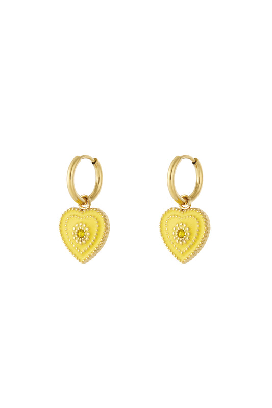 Damen Ohrringe Herz Charm 14K | Edelstahl vergoldet | Hellrosa & Rosenrot & Gelb