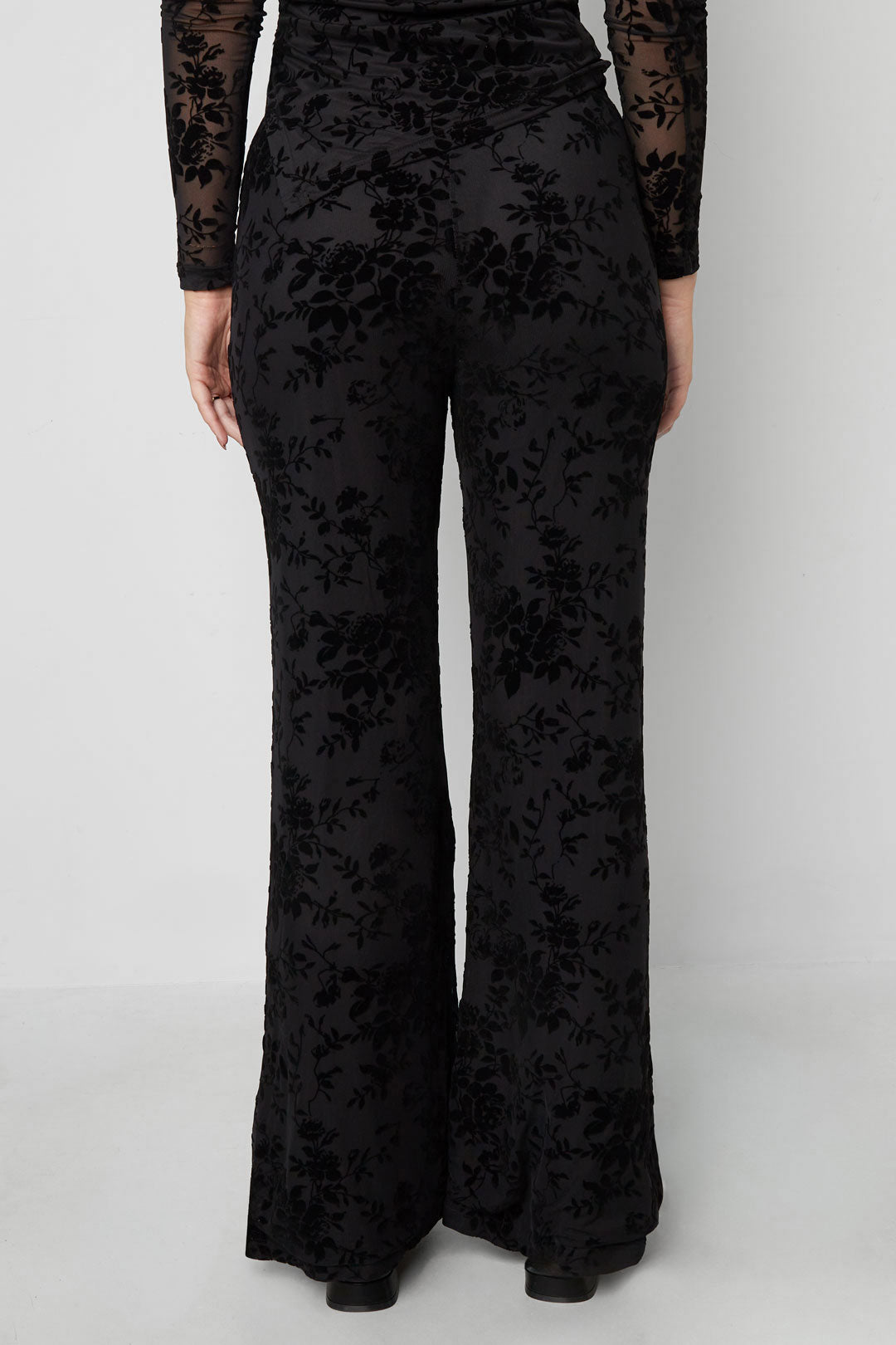 damen hose mesh floral wildleder | polyester | schwarz