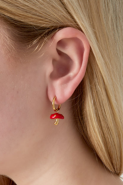 Damen Ohrringe Pilz Emaille 14K | Edelstahl vergoldet | Goldfarbe