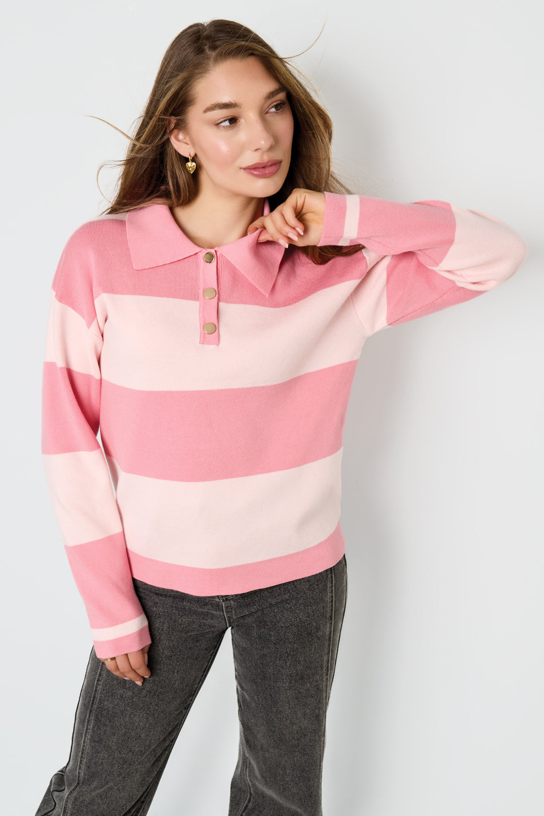 Damen Polopullover Streifen Viskose | Viskose | Mehrfarbig