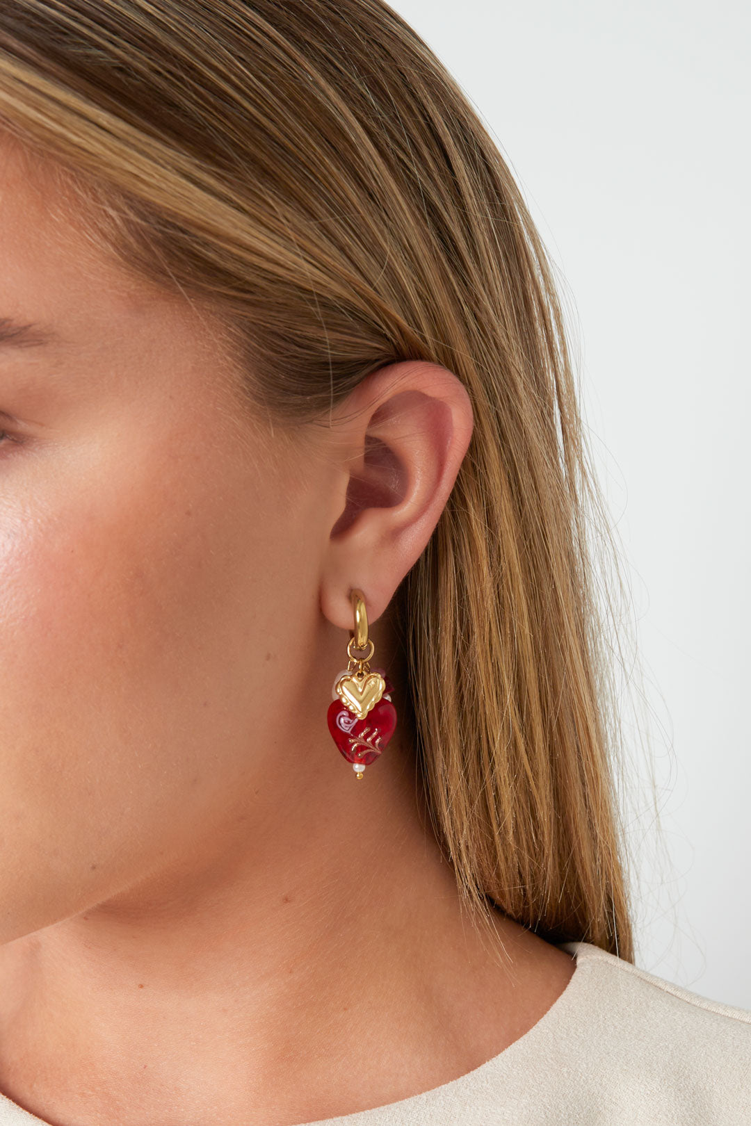 Damen Herzohrringe Pastell | Edelstahl | Gold Rosa & Rot