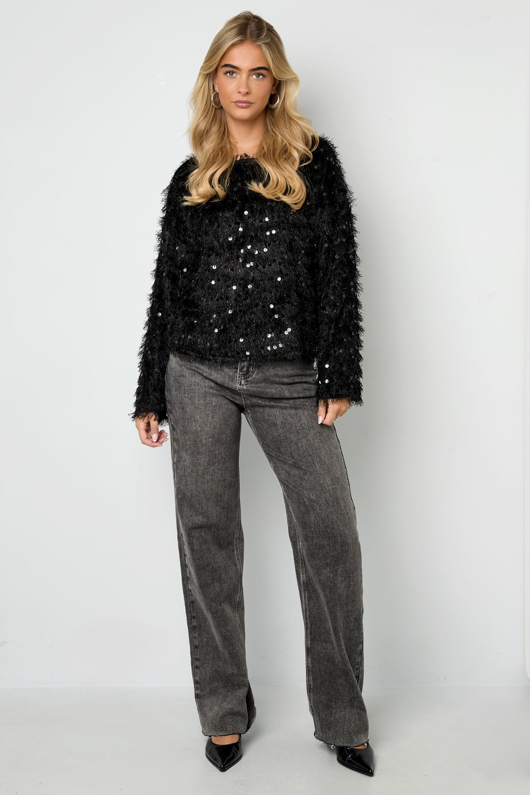 damen langarmshirt pailletten | polyester | mehrfarbig
