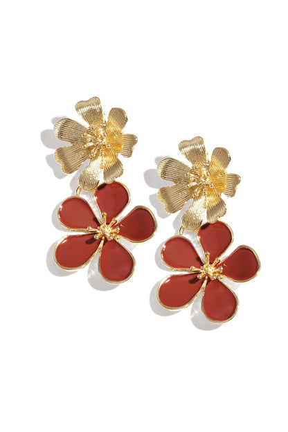 Damen Ohrringe Emaille Blume | Legierung | Gold, Schwarz & Weinrot