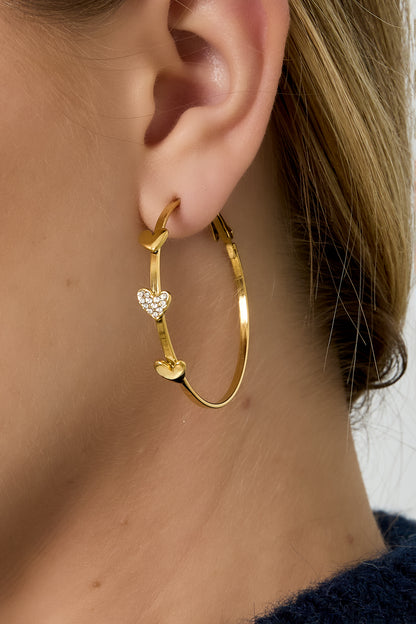 Damen Creolen 3 Herzen Strass | Edelstahl | Goldfarbe