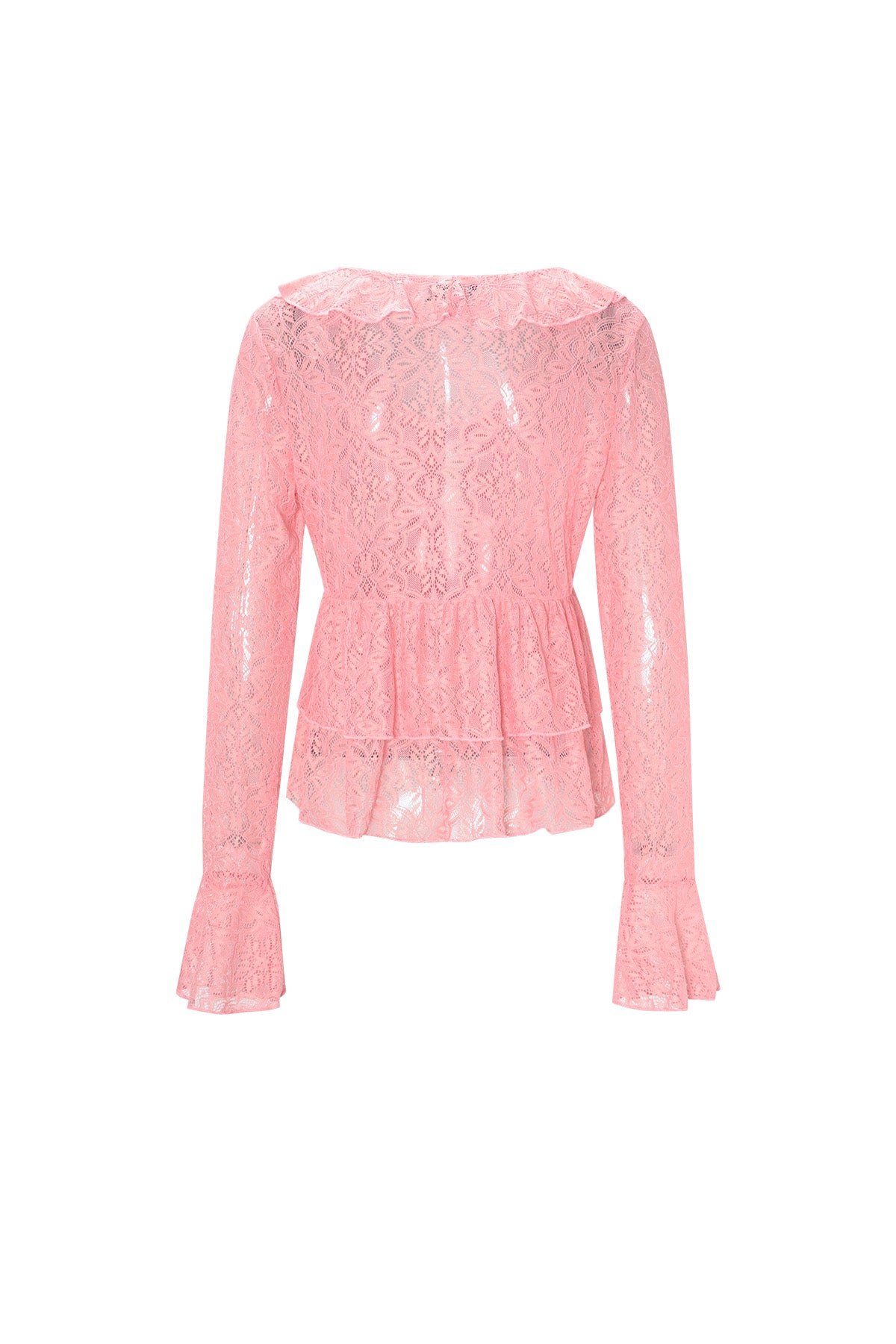 Damen Top Spitze Volant Langarm | Spitze | Mehrfarbig