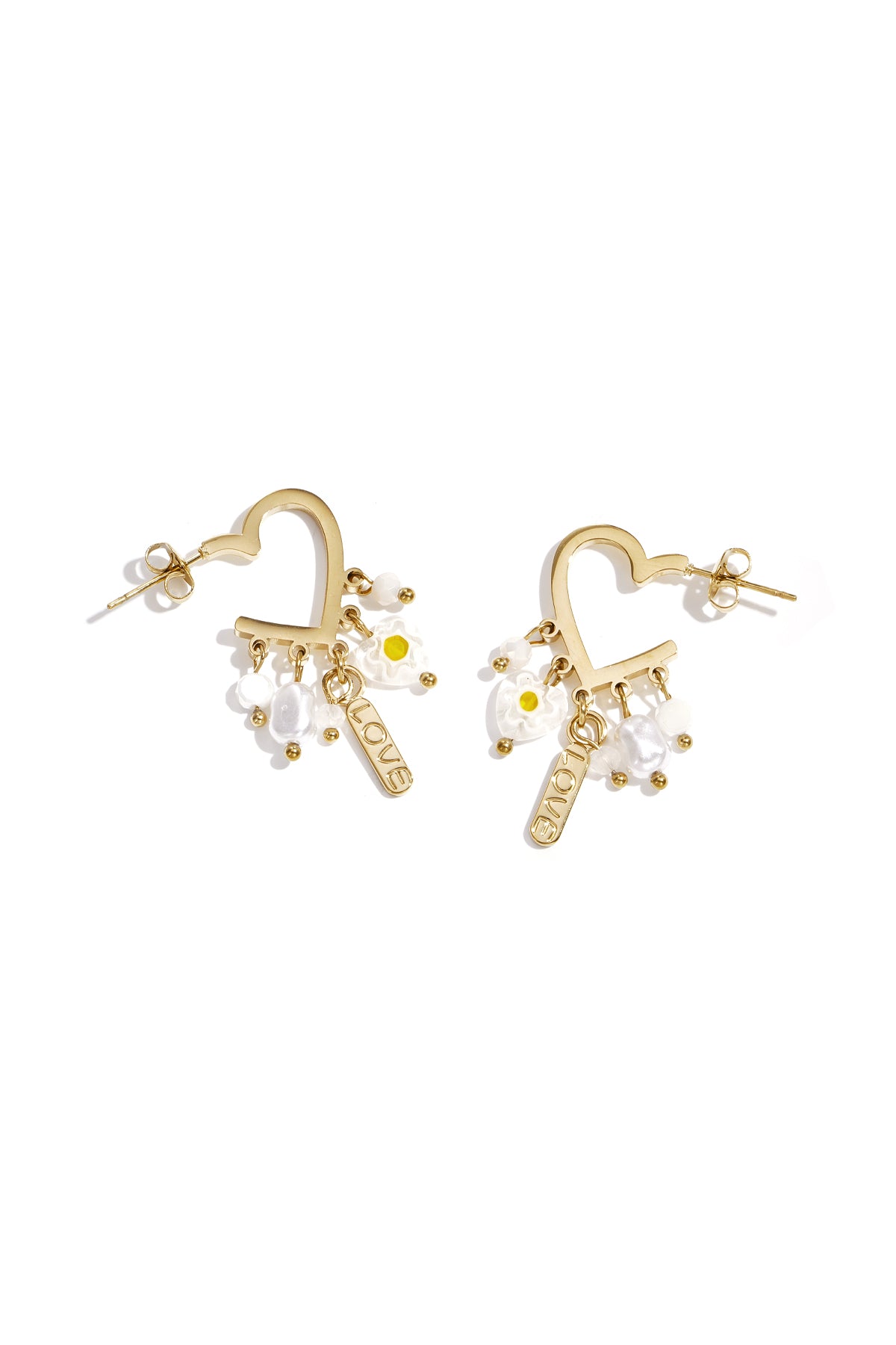 Damen Ohrringe Herz Perle Kristall | Edelstahl | Goldfarbe