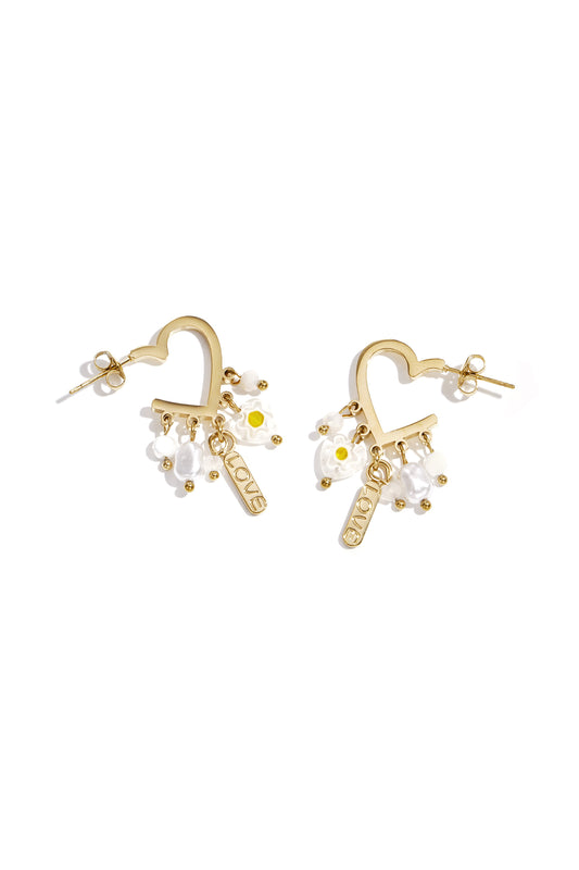 Damen Ohrringe Herz Perle Kristall | Edelstahl | Goldfarbe