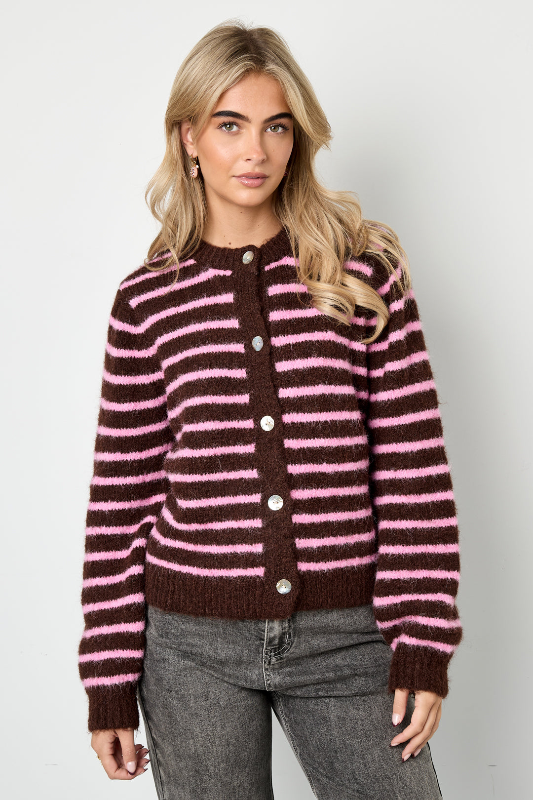 damen cardigan gestreift | polyester | mehrfarbig