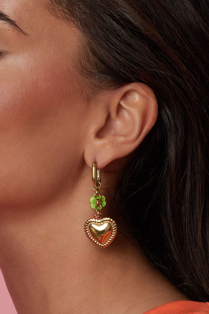 Damen Ohrhänger Herz Glasur Romantisch | Edelstahl | Goldfarbe