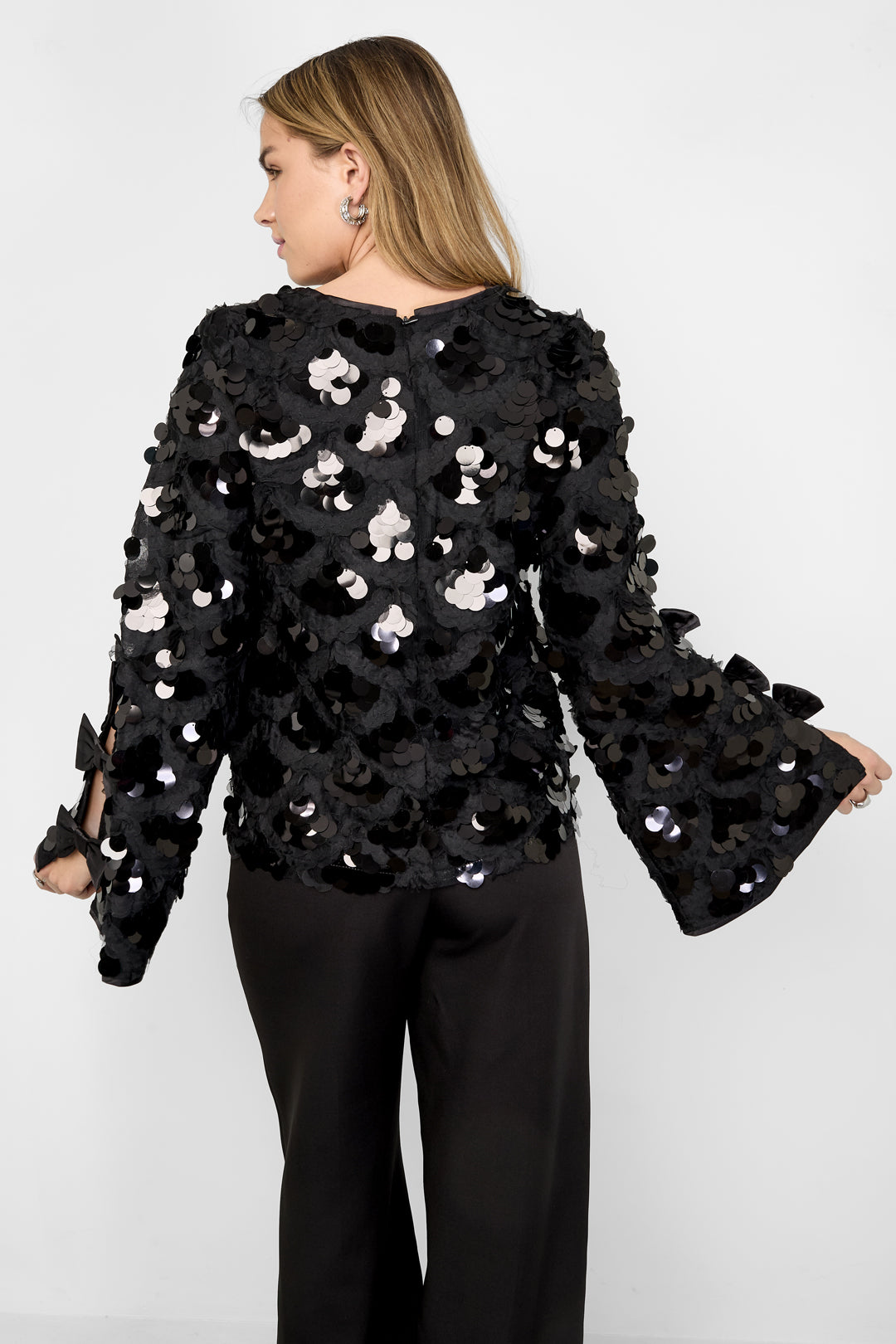 Damen Langarmshirt Pailletten Elegant | Polyester | Schwarz