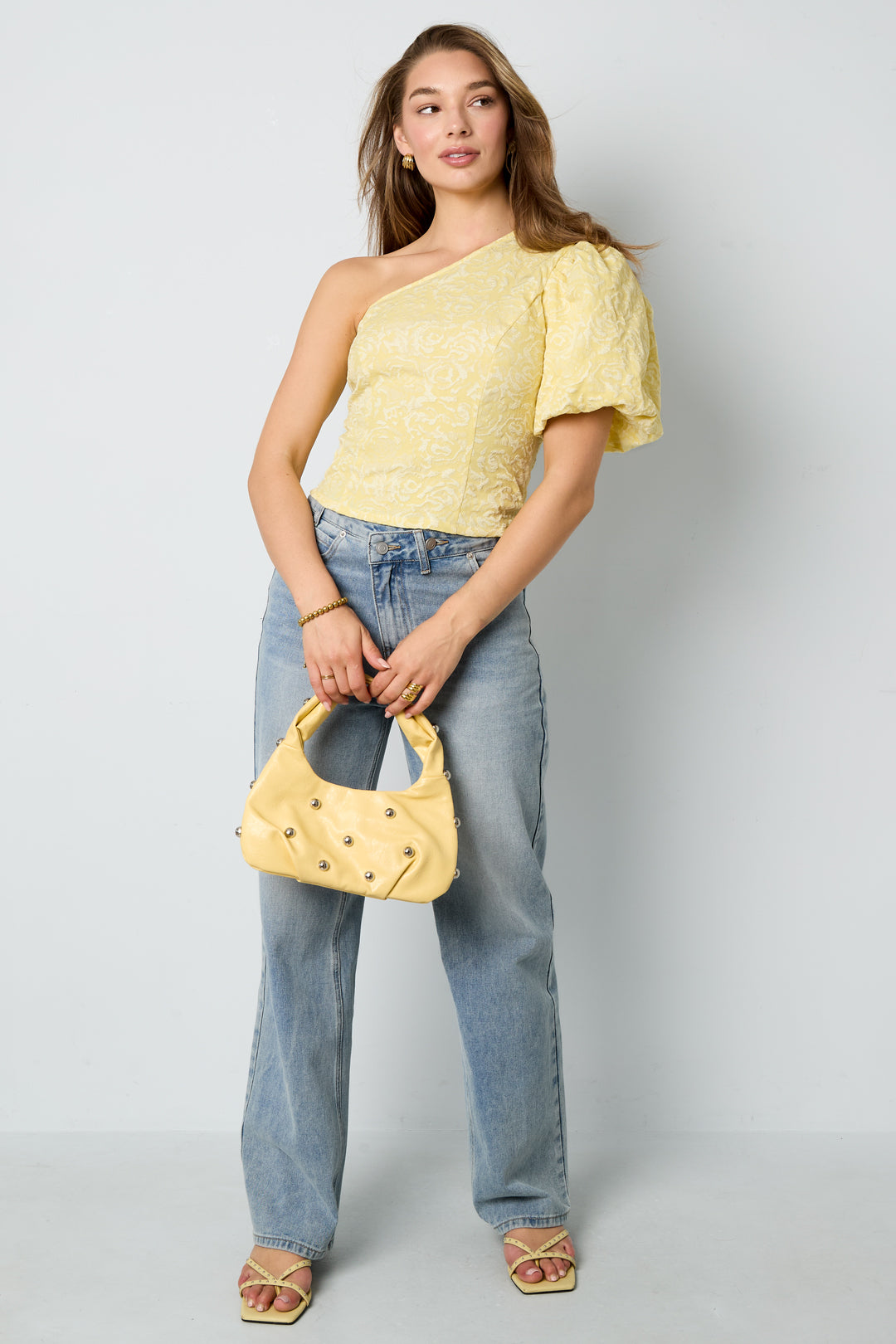 damen top ein-schulter blumendruck | polyester | mehrfarbig
