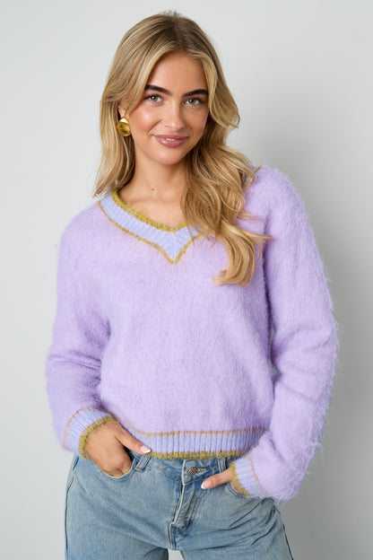 Damen Pullover V-Ausschnitt Farbkontrast | Polyester | Mehrfarbig