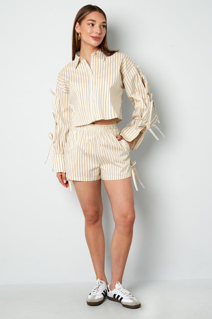 Damen Shorts Streifen Bindeband | Baumwolle | Mehrfarbig