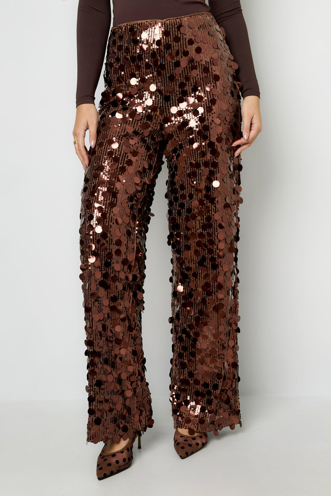 damen hose pailletten gerade | polyester | mehrfarbig