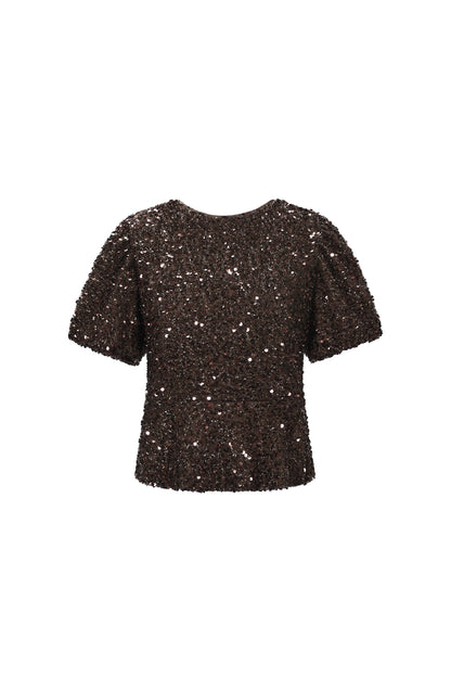 Damen Top Pailletten Kurzarm Casual | Polyester | Mehrfarbig