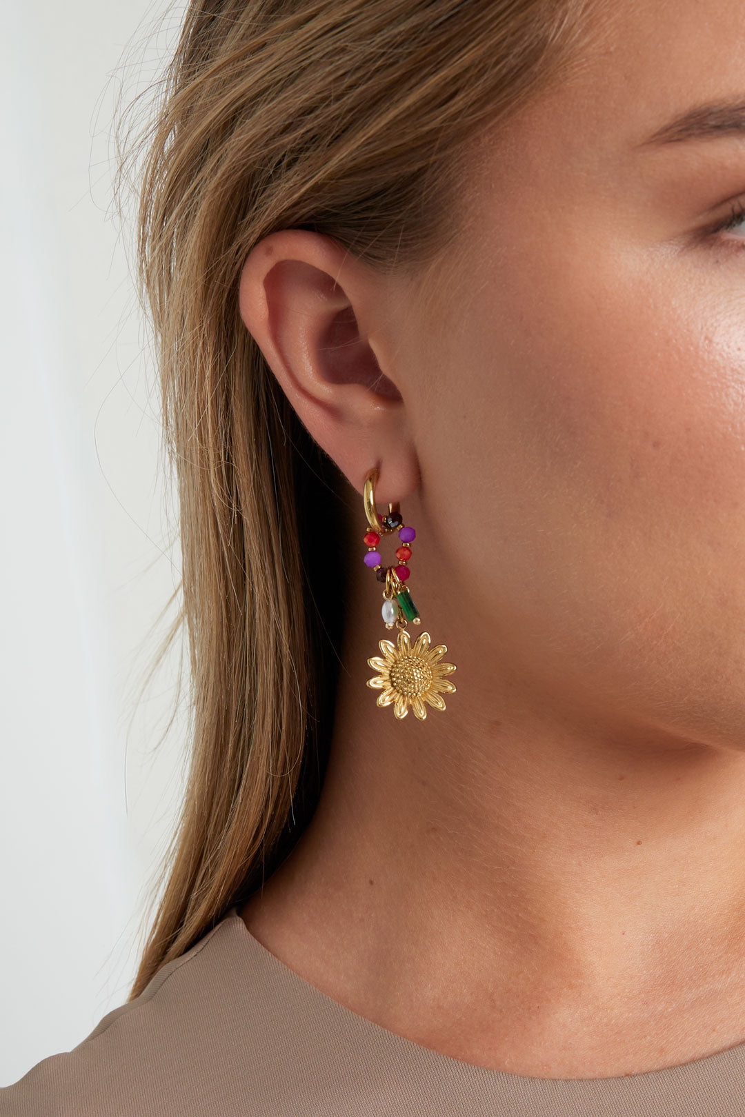damen tropfenohrringe blume & schleife | edelstahl | goldfarbe