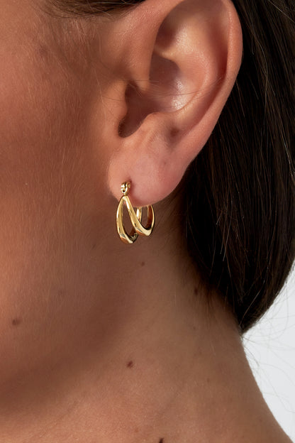 Damen Creolen Doppelt Klein 14K | Edelstahl vergoldet | Goldfarbe