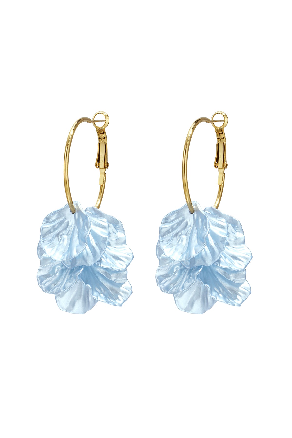 Damen Creolen Blumendesign | Edelstahl | Hellrosa & Babyblau & Rosenrot