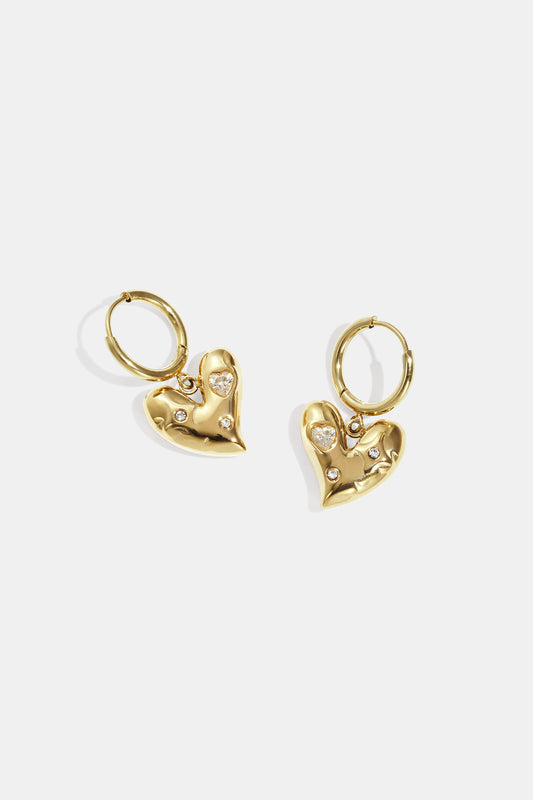 Damen Herzohrringe Strass | Edelstahl | Gold & Silber