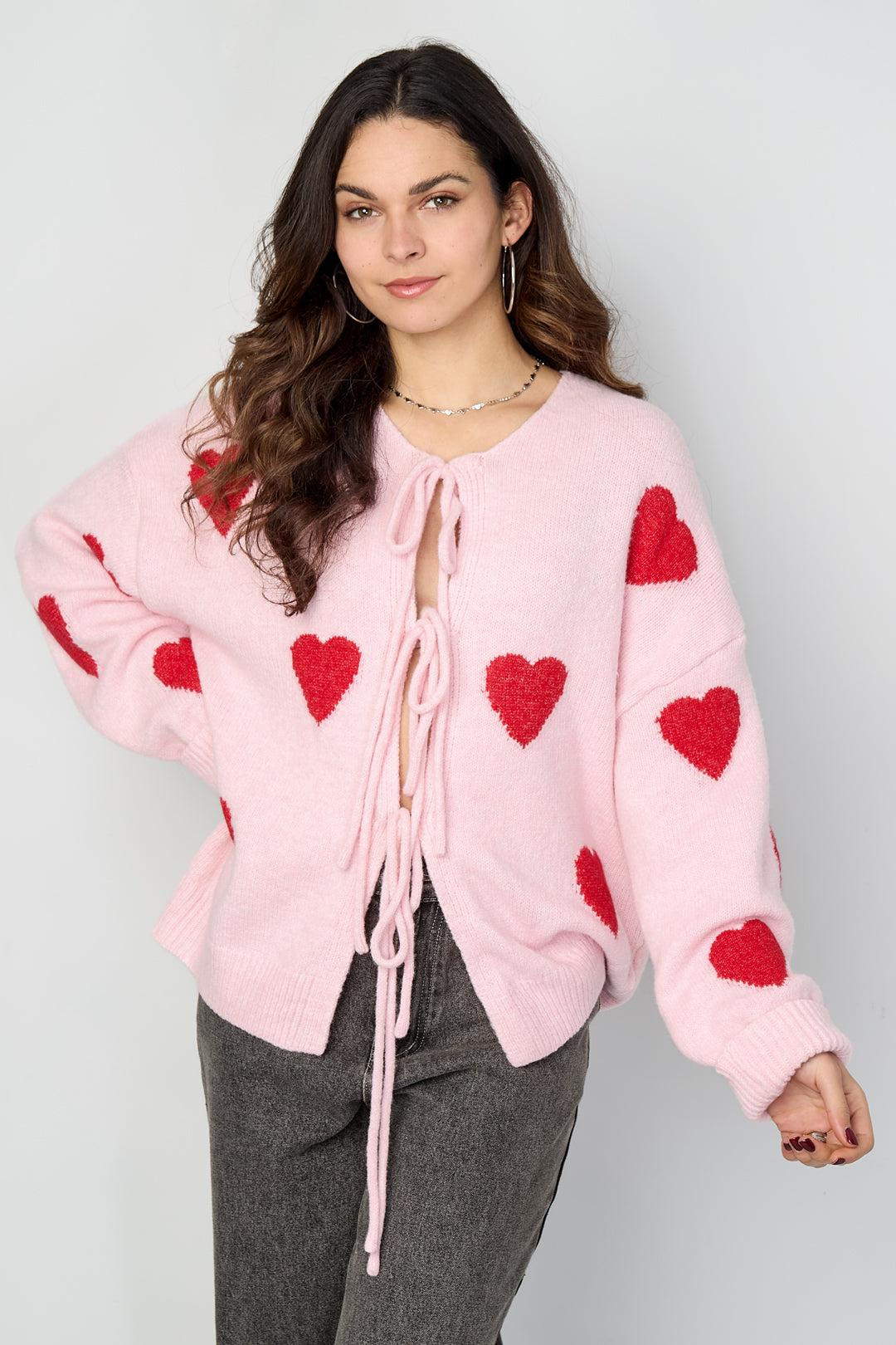 damen cardigan herzmuster weich | polyester | mehrfarbig