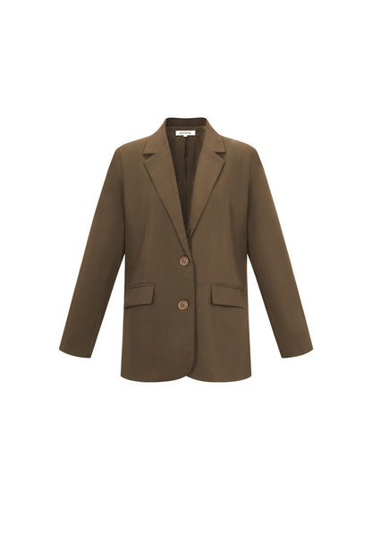 Damen Blazer Gewebt | Letter-Print | Kaffeebraun & Grau