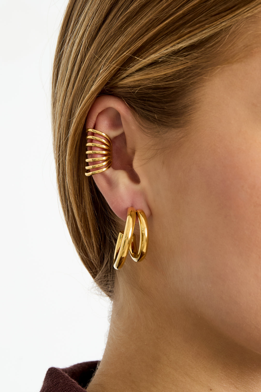 damen ohrmanschetten linien | edelstahl | goldfarbe