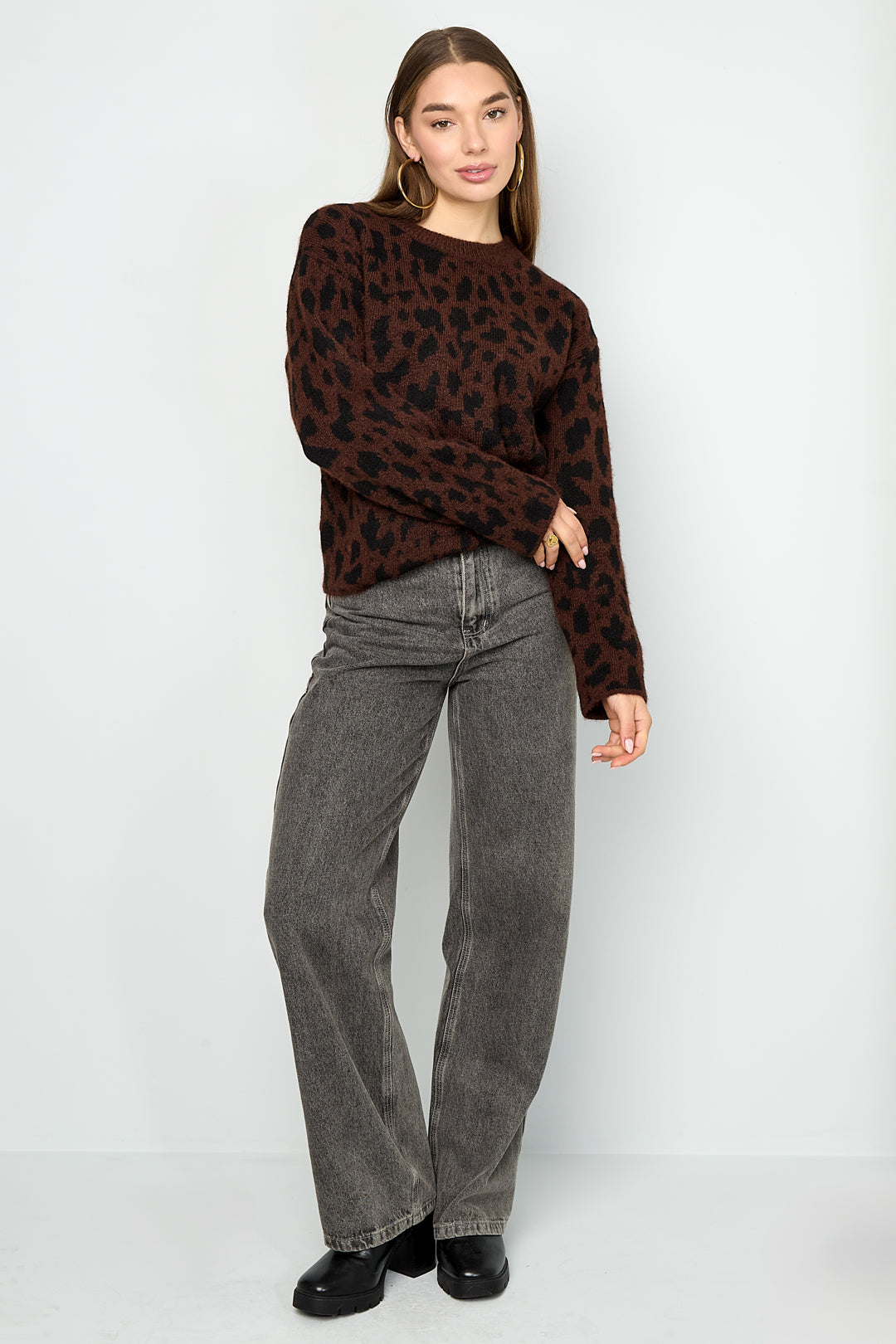 Damen Pullover Leopardenmuster Strick | Polyester | Mehrfarbig