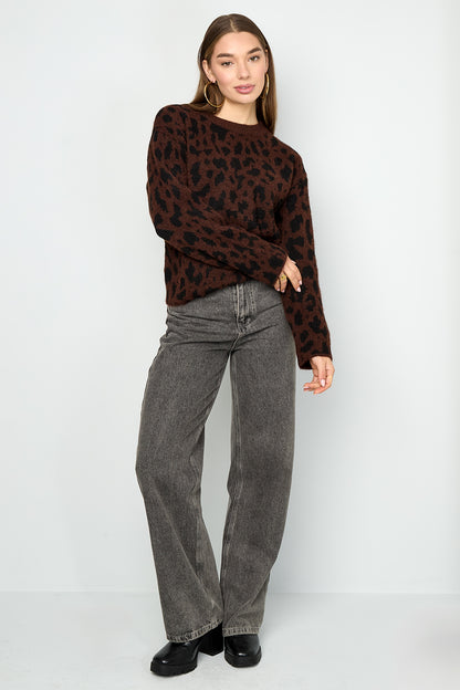 Damen Pullover Leopardenmuster Strick | Polyester | Mehrfarbig